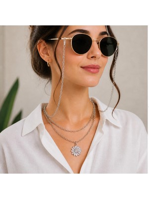 BijuStore Gümüş Renk Kadın Kolye - Gözlük Zinciri