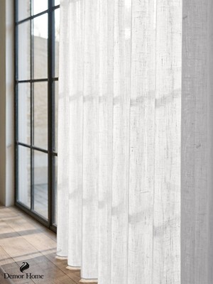 Demor Home Kristal Beyaz Lüks Keten Dokulu 1/3 Sık Pile Zarif Tül Perde | Ütü Istemez | Dolgun Pile | Trend Ürün
