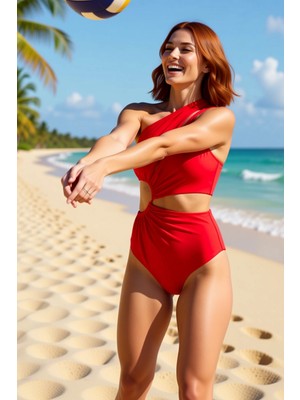 PayBuy Kadın Mayokini Tek Omuz Tünel Detaylı Çıkarılabilir Kaplı Balensiz Örme Kumaş Düz Desen Kolsuz