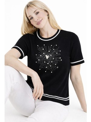Zerelle Collection Kadın Inci Taş Detaylı T-Shirt