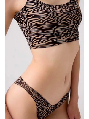 Homay 3'lü Zebra Desenli Lazer Kesim Basic Brezilya Külot