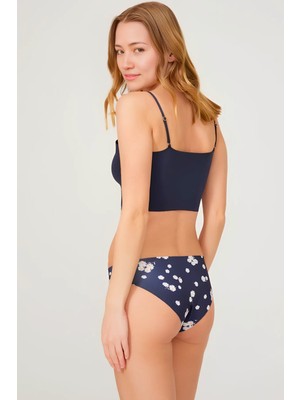 Homay Floral Desenli Lazer Kesim Basic Bikini Külot - Tek Parça