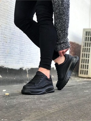 Ramer JY507 Alone Bağcıklı Cilt Erkek Günlük Sneaker Ayakkabı Cst Siyah
