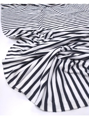 Kumaş Parça Siyah Beyaz Çizgili Interlok Örme Kumaş Hafif Havlı Yumuşak Crop & Bluzluk 160X160CM