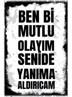 tp Retro Vintage 5 mm Ahşap Üzerine Mutlu Olayım Temalı Poster Tablo 20X30 cm
