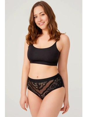 Homay 3'lü Siyah Büyük Beden Dantel Işlemeli Transparan Bikini Külot