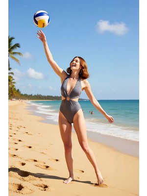 PayBuy Kadın Mayokini V Yaka Kolsuz Cut Out Detaylı Aksesuarlı Simli Örme Kumaş Regular Kalıp