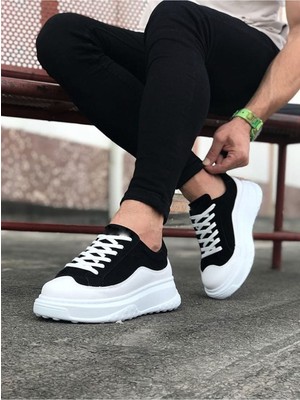 Ramer JY507 Alone Bağcıklı Süet Cilt Erkek Günlük Sneaker Ayakkabı Scbt Siyah/beyaz