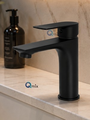 Qmix Lüks Siyah Sabit Aç Kapa Kısa Lavabo Bataryası – Su Tasarruflu, Dayanıklı, Modern Tasarım