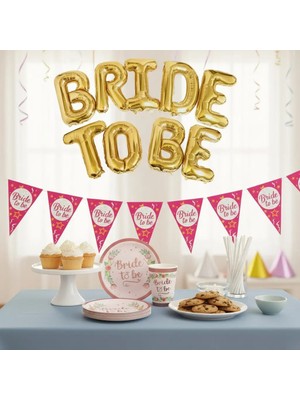 Umamiçe Bride To Be Parti Süsleri Seti – 8'li Tabak Bardak + Bride To Be Folyo Balon Set + Flama