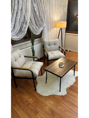 Modern Style Home Modern Levent Balkon, Bahçe, Cafe - Metal Kanepe Koltuk Takımı – 2 Tekli + Sehpa