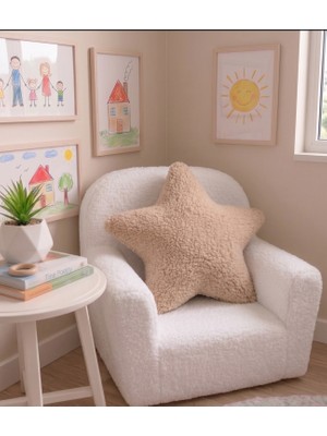Teddy Store Premium El Yapımı Dekoratif Yıldız Yastık, Buklet Dokulu Kumaş, Boho Stil,