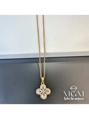 Uravas Store Çelik Zirkon Taşlı Yonca Kolye