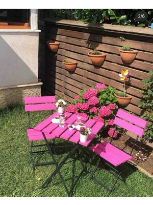 Bayarsan Metal Ayaklı Ahşap Katlanır Bistro Kamp Balkon Mutfak Bahçe Takımı Seti