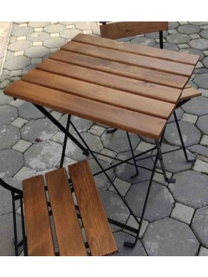 Bayarsan Metal Ayaklı Ahşap Katlanır Bistro Kamp Balkon Bahçe Mutfak Takımı Seti