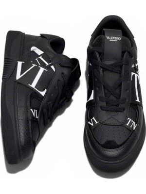 Globalux Valentino Garavani VL7N Erkek Sneaker - Siyah Deri Vltn Logo Bantlı Street Style Ayakkabı