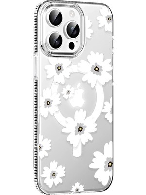 Durukar®   iPhone 14 Pro Max Floral Magsafe Kapak - Beyaz