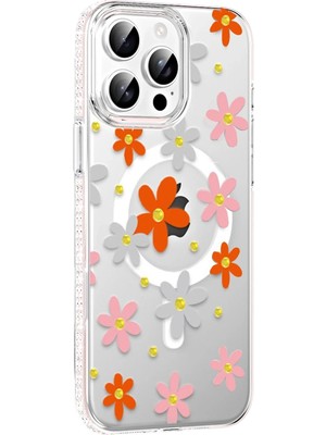 Durukar®   iPhone 14 Pro Max Floral Magsafe Kapak - Turuncu