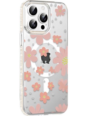 Durukar®   iPhone 14 Pro Max Floral Magsafe Kapak - Pembe