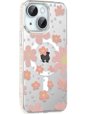 Durukar®   iPhone 14 Floral Magsafe Kapak - Pembe