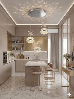 Aura Lighting Aura Lıghtıng Krom 3'lü Samba Sarkıt 4 Renk LED Kumandalı Modern Salon/antre/oda Avizesi