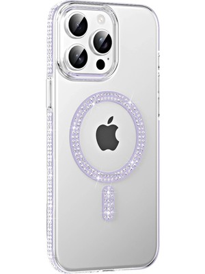 Durukar®   iPhone 15 Pro Move Taşlı Magsafe Kapak - Lila