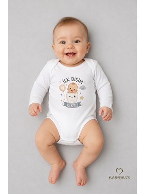 Babyden's Ilk Dişim Çıktı Baskılı Uzun Kol Bebek Body %100 Pamuk Unisex Diş Buğdayı Konsept Çıtçıtlı Zıbın