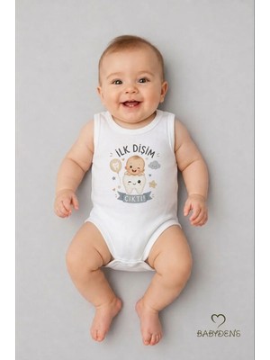 Babyden's Ilk Dişim Çıktı Baskılı Kolsuz Bebek Body %100 Pamuk Unisex Diş Buğdayı Konsept Çıtçıtlı Zıbın