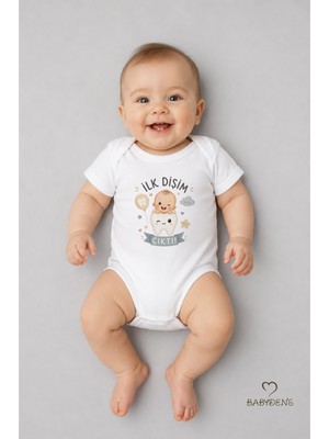 Babyden's Ilk Dişim Çıktı Baskılı Kısa Kol Bebek Body %100 Pamuk Unisex Diş Buğdayı Konsept Çıtçıtlı Zıbın