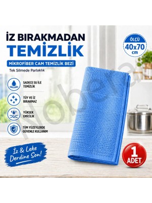 Nobera Mikrofiber Cam Bezi 1 Adet 40X70– Iz Bırakmayan Cam & Yüzey Temizlik Bezi (Mavi)
