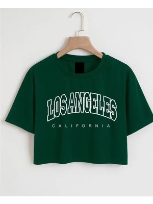 Nigrum Pardus Nıgrum Pardus Yeni Sezon Los Angeles Baskılı %100 Pamuk Oversize Kız Çocuk Crop T-Shirt