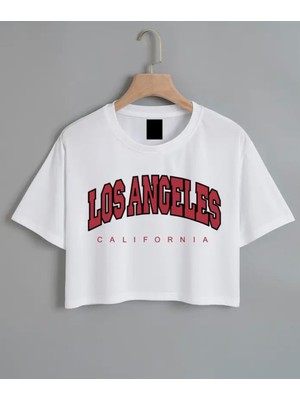 Nigrum Pardus Nıgrum Pardus Yeni Sezon Los Angeles Baskılı %100 Pamuk Oversize Kız Çocuk Crop T-Shirt