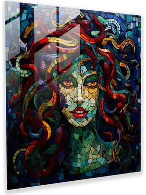 Popcas Antik Sanat Temalı Renkli Mozaik Cam Duvar Tablosu - Medusa