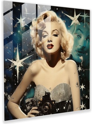 Popcas Vintage Film Poster Temalı Temperli Cam Tablo - Marilyn Monroe Tasarımlı Dekorasyon