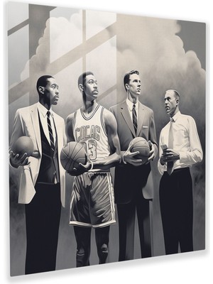 Popcas Nba Illüstrasyonları Temalı Vintage Cam Duvar Tablosu
