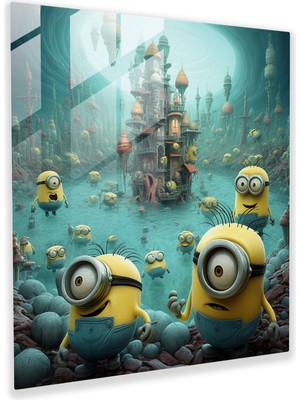 Popcas Sürreal Minions Temalı Dekoratif Cam Tablo