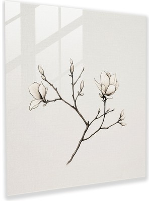 Popcas Minimalist Magnolia Temalı Temperli Cam Tablo