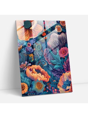 Popcas Modern Sanat Teması ile Çiçekli Fantezi Cam Tablo - Maniyerizm Tarzı