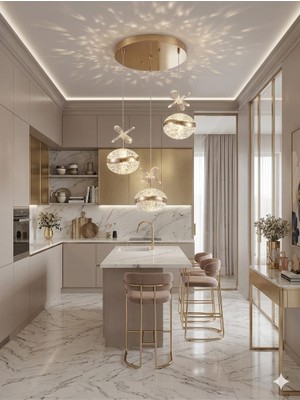 Aura Lighting Aura Lıghtıng Gold 3'lü Samba Sarkıt 4 Renk LED Kumandalı Modern Salon/antre/oda Avizesi (Gece Modlu)