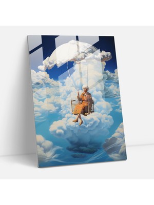 Popcas Surrealist Temalı Cam Tablo - Bulut Denizi ve Yaşlılar Görseli
