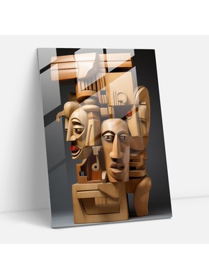 Popcas Kübist Cam Tablo Iinka Medeniyeti Modern Sanat Temalı