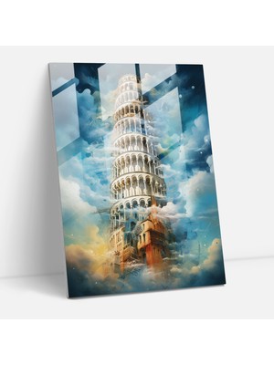 Popcas Pisa Kulesi Temalı Modern Temperli Cam Tablo