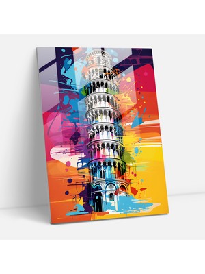 Popcas Pisa Kulesi Temalı Cam Duvar Tablosu - Pop Art Stil