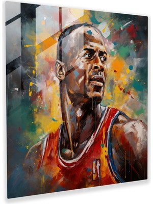 Popcas Michael Jordan Temalı Soyut Ekspresyonizm Dekoratif Cam Tablo