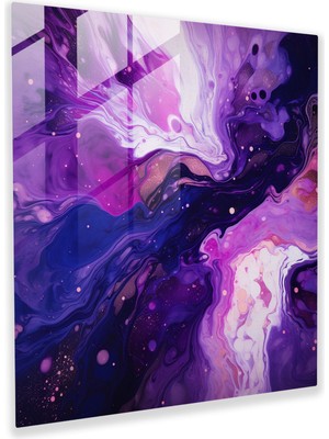 Popcas Mor Kozmik Nebula Temalı Cam Duvar Tablosu