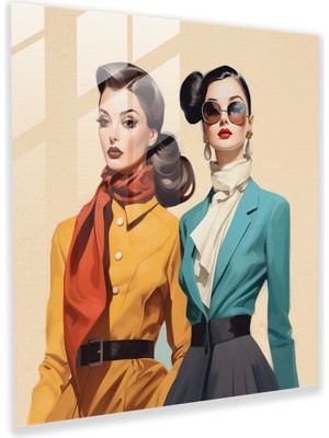Popcas Retro Moda Temalı Temperli Cam Tablo - Vintage Zaman Makinesi Sanatı