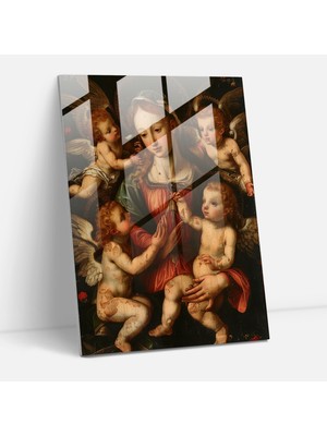 Popcas Madonna ve Çocuk Temalı Cam Duvar Tablosu