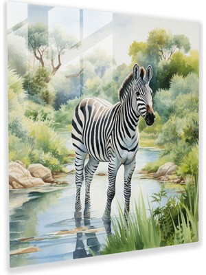 Popcas Zebra Temalı Sulu Boya Cam Tablo