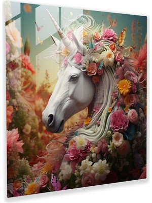 Popcas Unicorn Temalı Renkli Dekoratif Cam Tablo