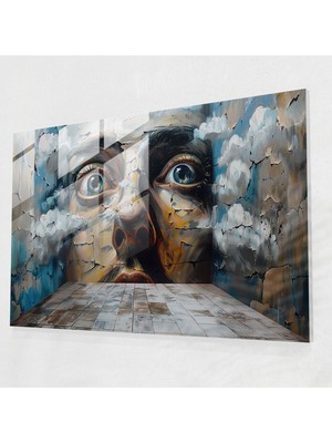 Popcas Modern Sanat Temalı Cam Tablo - Salvador Dali Tarzı Portre